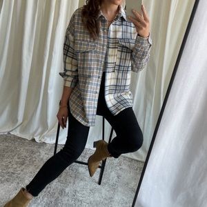 Plaid button down shirt jacket
